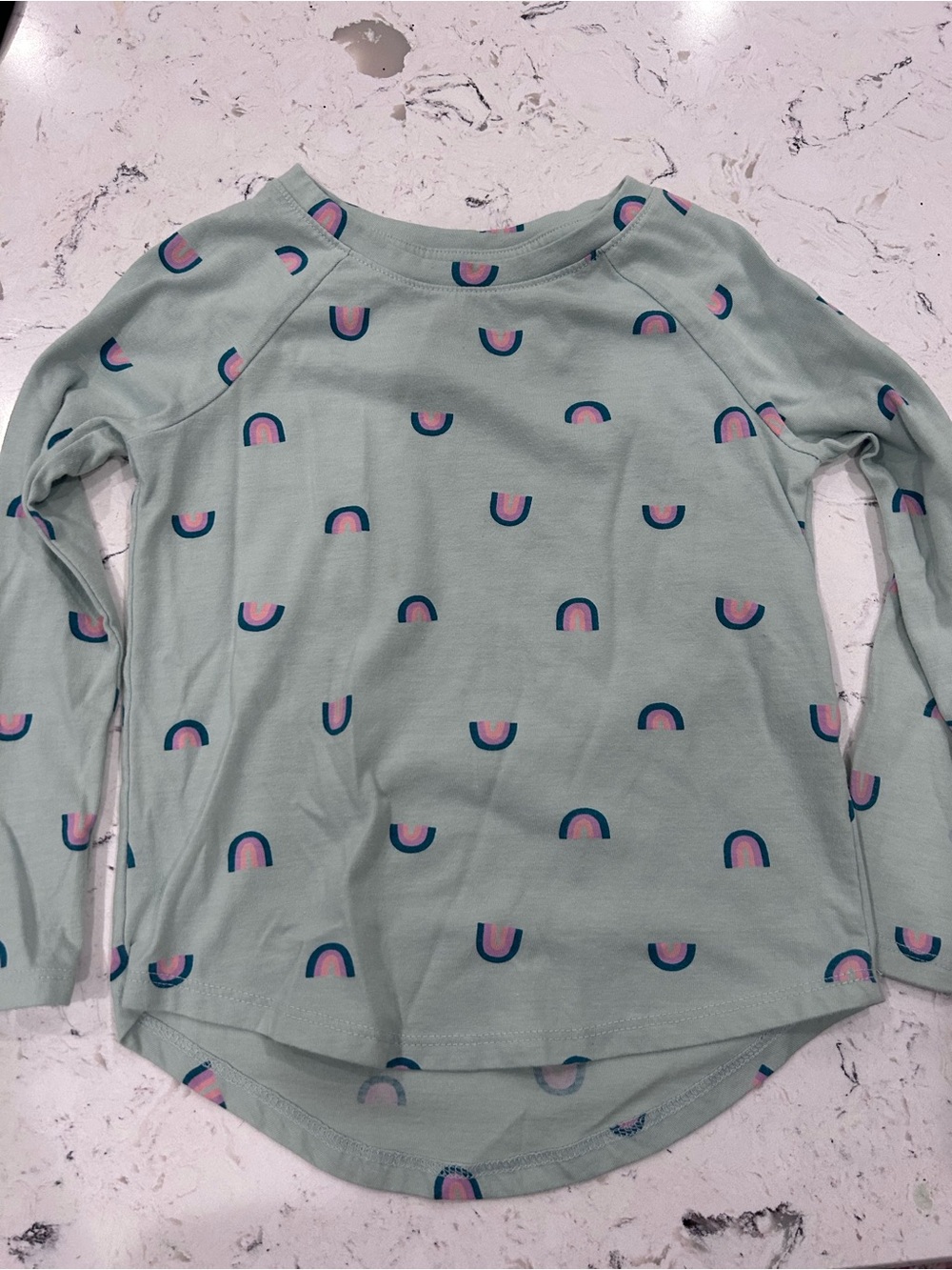 Cat & Jack Mint Green Long Sleeve Top with Pink & Blue Rainbows